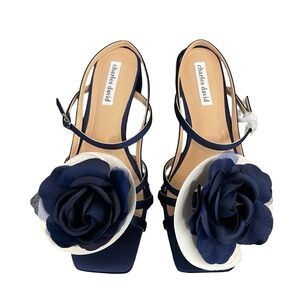 Charles David Navy Floral Embellished Heels